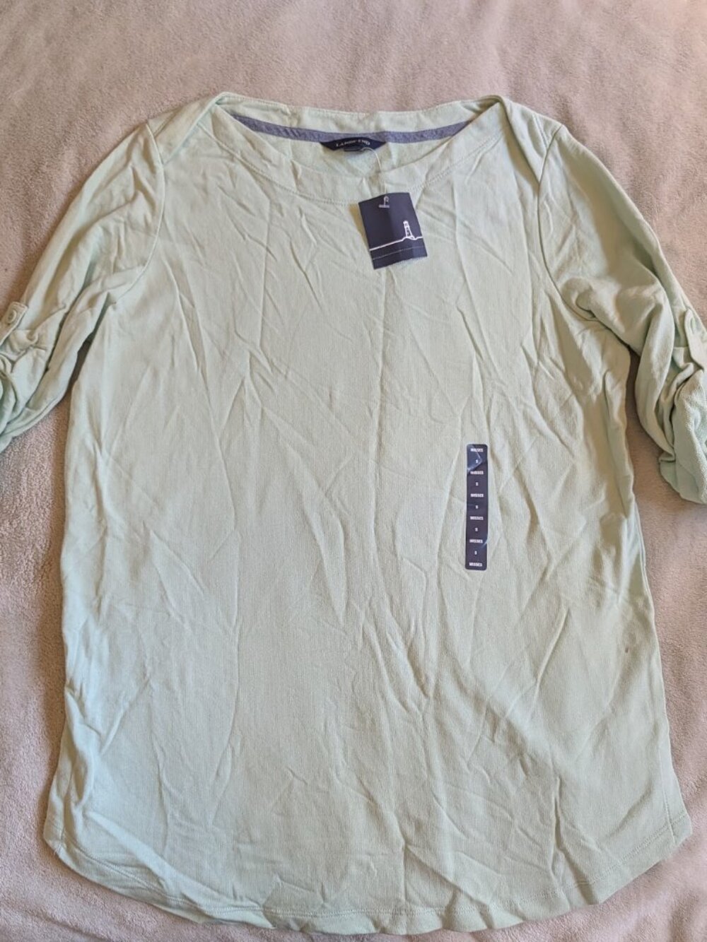 WOMEN'S NEW LANDS' END SHIRT S Small Mint Green Boatneck T Tee Short Sleeves